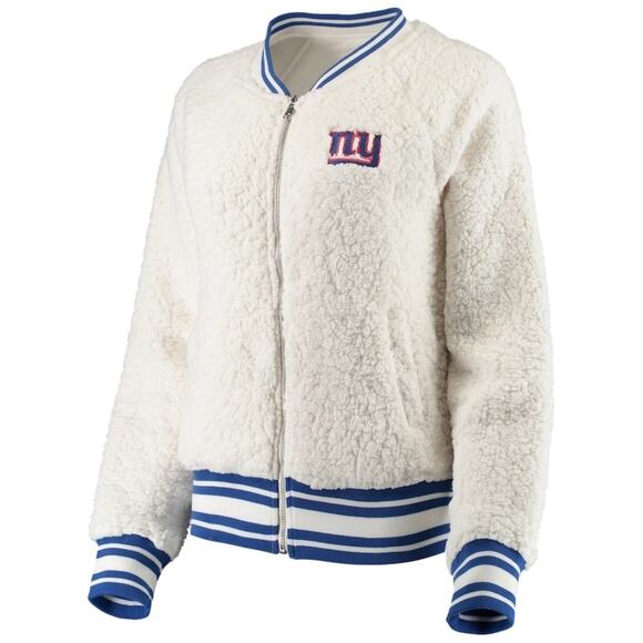 New Era New York Giants Cream Athletic Sherpa Full-Zip Bomber Jacket Women’s Med - Picture 2 of 13